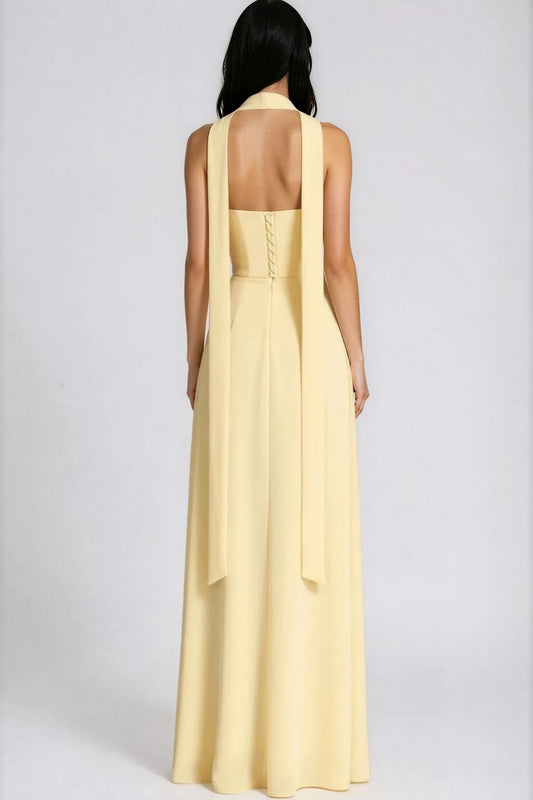 Strapless Slit Maxi Summer Dress in Yellow