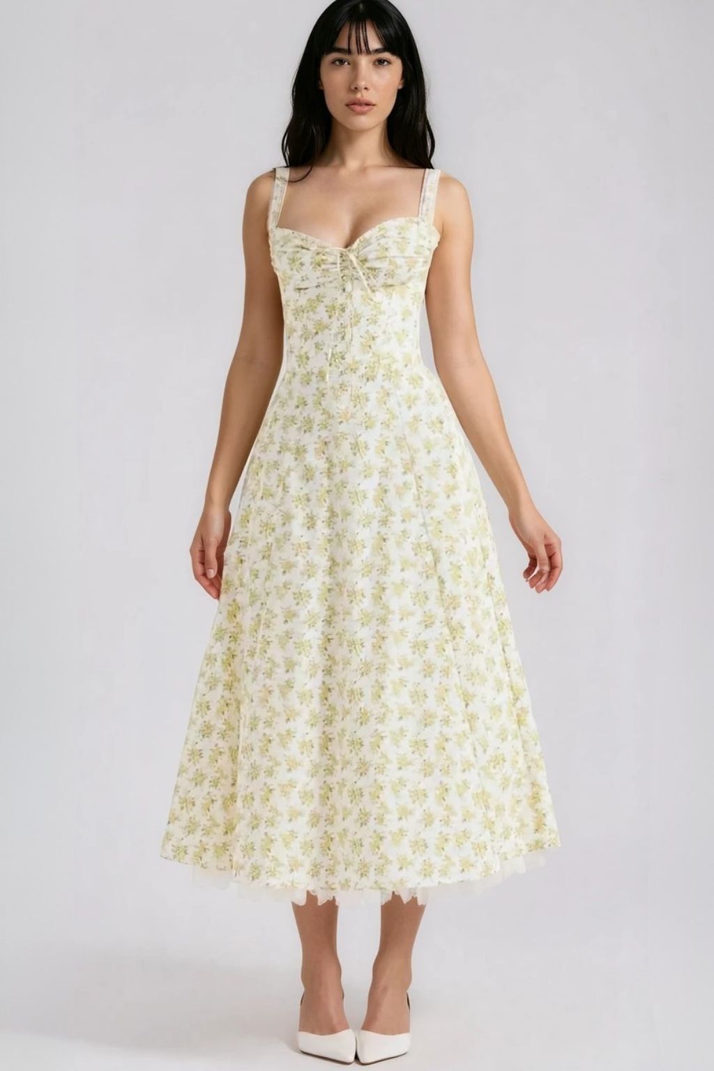 Women's Floral Stretch Cotton Midi Length Dress