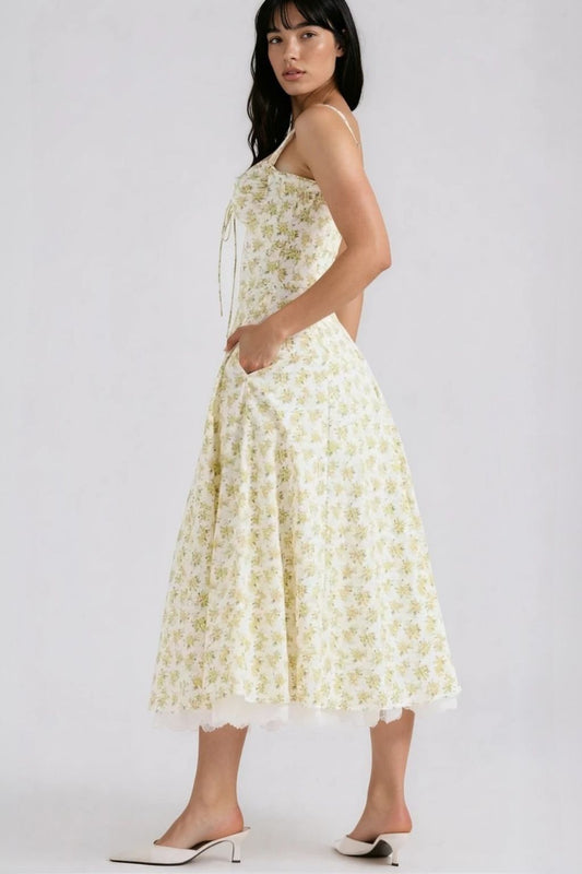 Women's Floral Stretch Cotton Midi Length Dress