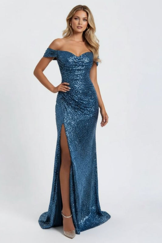 Women's Blue Sequin Formal Maxi Dress