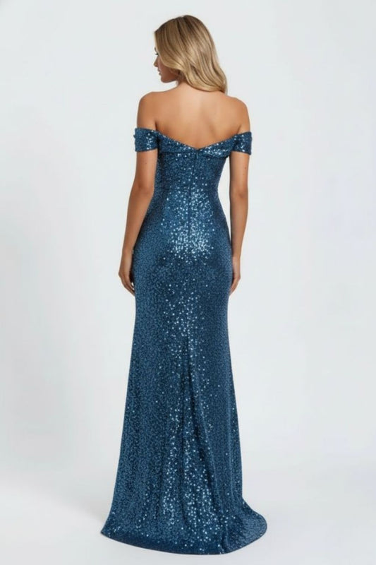 Women's Blue Sequin Formal Maxi Dress
